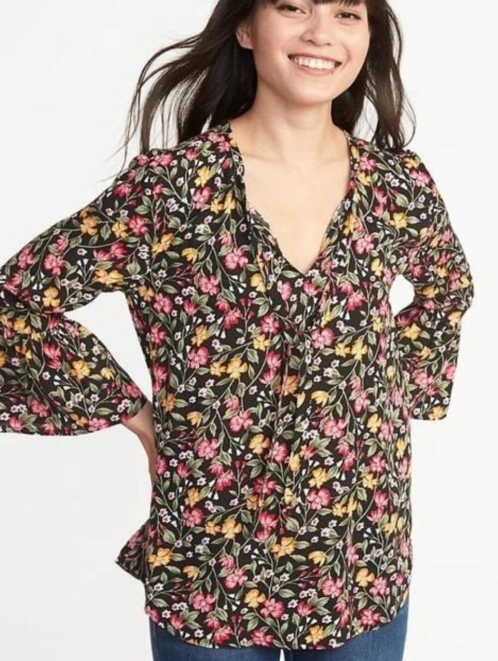 Old Navy Boho Hippie Cottagecore Retro Floral Lace-Up V-Neck Top Suze Medium